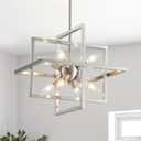 Brushed Nickel Chandelier 8 Lights Modern Geometric Pendant Light Farmhouse Ceiling Light Fixture for Dining Room Kitchen Island Living Room Bedroom Hallway