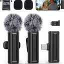Wireless Mini Microphone for iPhone, iPad, Android, 2 Pack Lavalier Mic with 360 Rotatable Clip, Plug and Play Noise Reduction USB-C Mic for Video Recording YouTube TikTok Podcast Content Creators