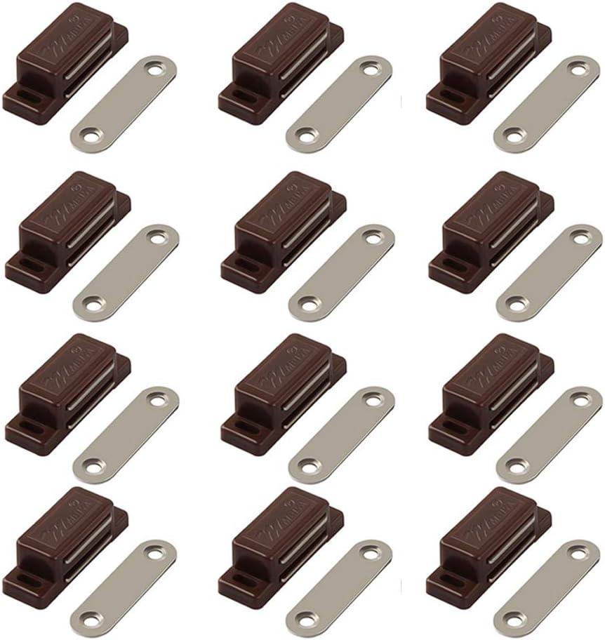 Cabinet Magnetic Latch - 12 Pack Brown Cabinet Door Magnets Catch for Closure Cupboards Drawers Kitchen Bathroom and Shutters