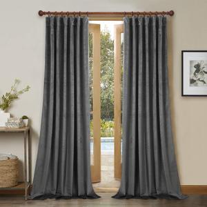 StangH Grey Velvet Curtains 96 inches - Thick Plush Velvet Blackout Drapes, Back Tab Design Insulated Window Covering for Living Room/French Door, W52 x L96, 2 Panels (Achromatic Series - Grey)