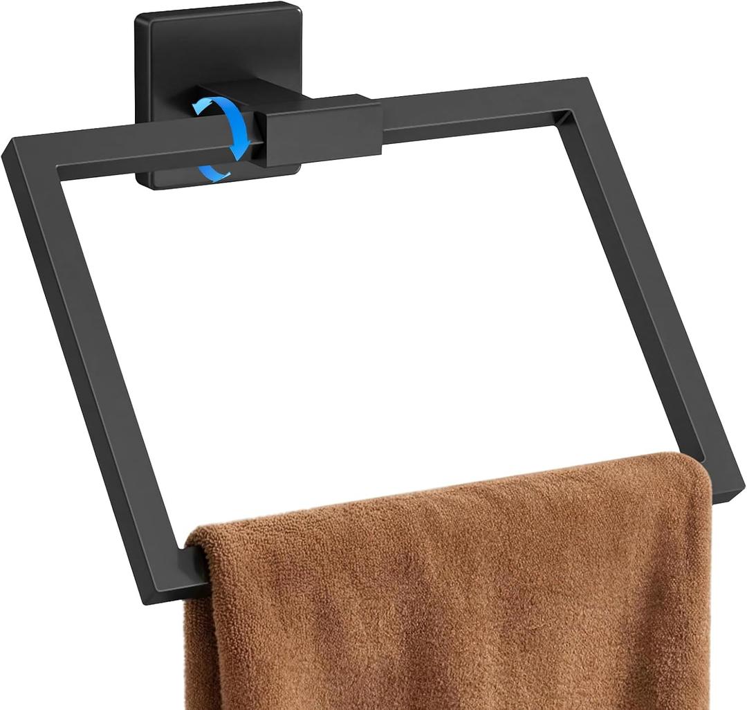 CHJgroup Hand Towel Holder for Bathroom Wall, Square 180 Swivel Towel Ring Stainless Steel Heavy Duty Black Towel Hanger for Bath, Kitchen