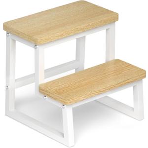 Step Stool for Adults & Kids,Holds up to 500Lbs,Heavy Duty Sturdy Steping Stool for Kichen/Bathroom/High beds, Wooden&Metal Frame, Non-Slip Rubber Pads (Maple)