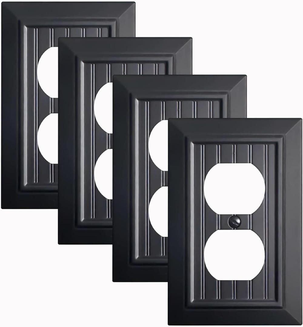 Black Classic Beadboard Wall Plates,Light Switch Covers,Electrical Outlet Covers, Switch Plates of Various Combination, Nature Bamboo Fiber Wall plate (1 Gang Duplex 4PK)