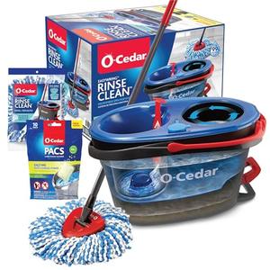 O-Cedar EasyWring RinseClean Microfiber Spin Mop & Bucket Floor Cleaning System with 1 Extra Refill with Citrus Pac (Variety Pack)