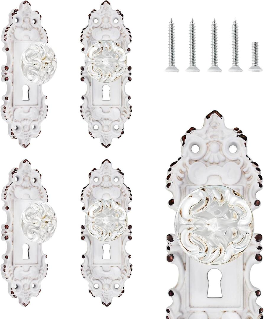 Vintage Dummy Door Knob Interior Crystal Glass Door Knobs 4 Drawer Dresser Handles Antique White Cabinet Knobs Keyless Decorative Hallway Closet Door Pulls