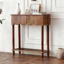 Wood Scalloped Console Table with 2 PCS Drawers, Narrow Entryway Table with Storage Shelf, Mid-Century Hallway Accent Table, Behind Couch Sofa Table for Living Room (33" - 2 Drawers)