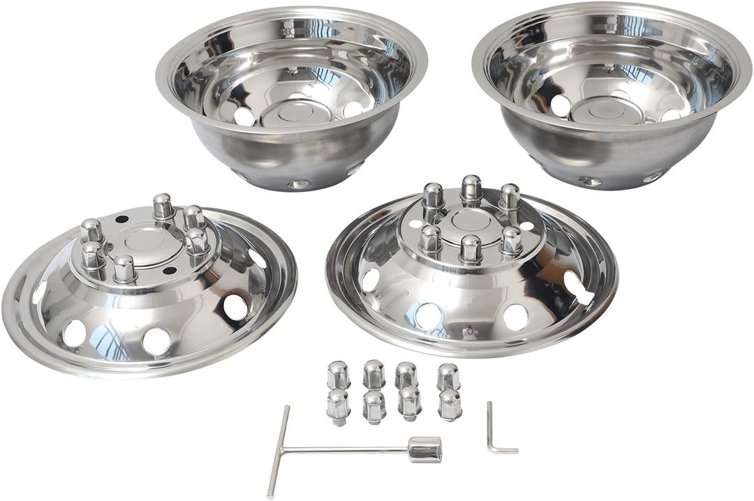 16 Inch 8 Lugs 8 Hand Holes Polished Stainless Steel Wheel Simulator Full Kits for 1992-2007 Ford E350 E450 RV Motorhome Van