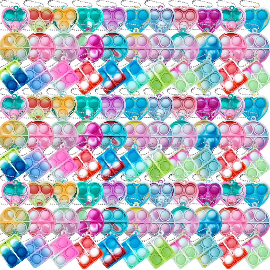 ONKULL Pop Fidget Keychain 90 Pack ,Mini Fidget Toys Bulk ,Sensory Toys for Kids ,Party Favors for Kids 4-8,8-12 Year ,Back to School Gifts for Classroom ,Back to School for Students Goodie Bags