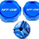 Compatible with 2026 MT09 MT 09 2025 MT09 SP 2021-2026 MT-09 Tracer 9 GT Accessories Motorcycle CNC Rear Front Brake Fluid Reservoir Cover Oil Filler Cap (Blue)
