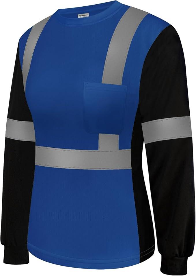 Reflective Shirts for Women Class 3 High Visibility Shirts with Long Sleeves, Hi Vis Safety Shirts for Wome, Breathable Construction Shirts, WCXY-Blue M