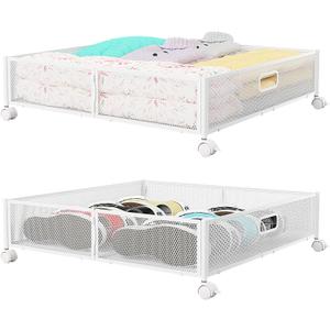 Under Bed Storage Containers with Wheels - Shoe Storage Organizer Drawer, Tool-free Assembly Metal Underbed Storage Containers for Bedroom Clothes, Shoes, Blankets - 2Pack (2 Pack(23.623.6"), White)