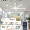 Ohniyou 60'' Ceiling Fan with Lights, Industrial Ceiling Fan with 5 Aluminum Blades, App/Remote Controlled, Dimmable, for Outdoor Patio, Living Room, White