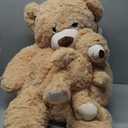 Muiteiur 39 Inch Giant Teddy Bear, Fun Mom Bear Plush with Attached Baby, Large Soft Plush Toy Gift for Kids Girlfriend Boy (Light Brown)