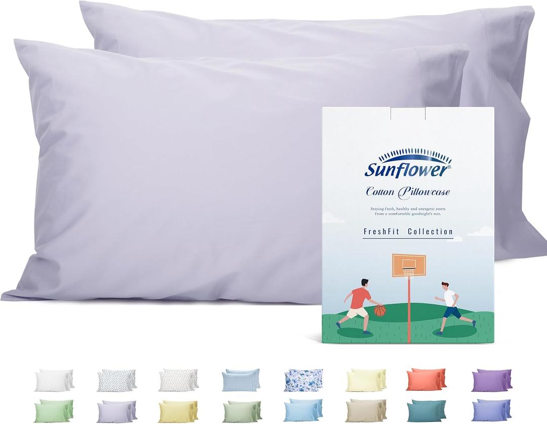 Sunflower King Pillowcases Set of 2, 100% Cotton King Size Pillow Cases 2, 2040 inches Light Purple, Soft and Breathable