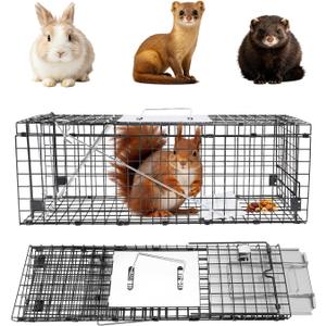 ARELAX 24" Live Animal Cage Trap, Heavy Duty Folding Squirrel Trap, Humane Live Trap for Rabbit, Squirrel, Mink, and Muskrat