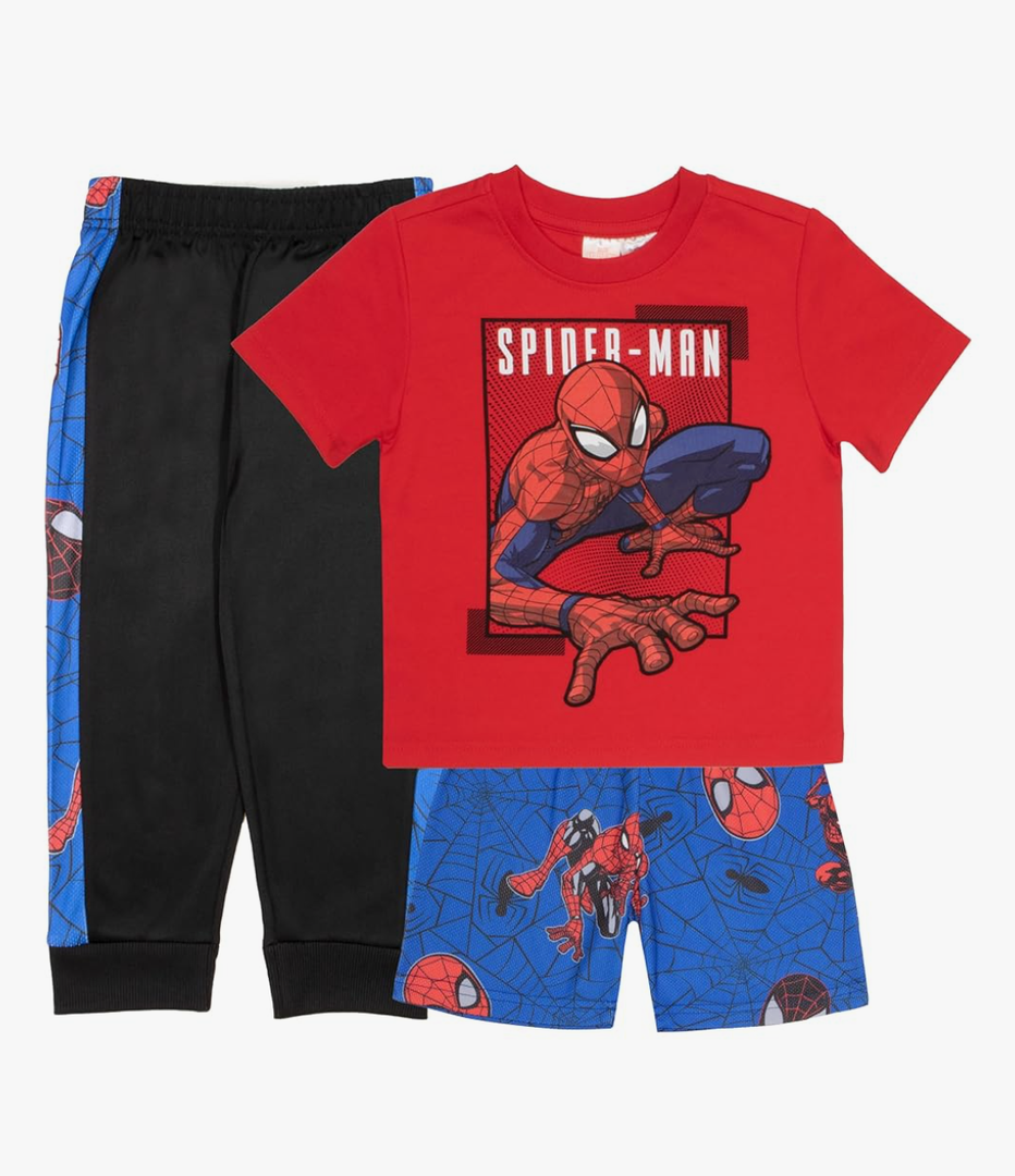 Marvel Spider-Man Boys 3-Piece Superhero Jogger Set - Spidey, Miles Morales Graphic T-Shirt, Shorts, & Sweatpants Bundle 10 Size