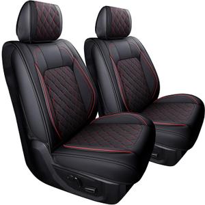 Dodge Ram 1500 2500 3500 Front Seat Covers Custom Fit 2009-2026 Crew Cab | Quad Regular Cab Truck Pickup Waterproof Leather Airbag Compatible Cushions 2 PCS Black-Red Aierxuan