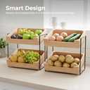 LIBKEN 3-Tier Wooden Fruit Basket – Rubberwood Countertop Produce Storage with Metal Frame – Minimal Scandinavian Design Fruit Stand for Kitchen Counter, Space-Saving Tiered Basket Organizer