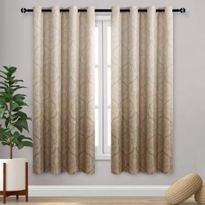 DWCN Ombre Blackout Curtains for Bedroom - Luxury Damask Patterned Thick Grommet Drapes for Living Room, 1 Pair Gradient Window Curtain Panels, 52 x 72 Inches Long, Taupe