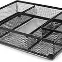 EasyAPG Desk Drawer Organizer with 5 Compartments, Metal Mesh Storage Tray with Anti-Slip Pads for Office, Kitchen, Bathroom - Black
