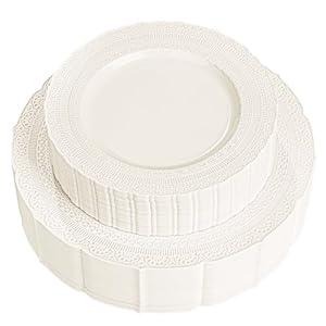 Nervure 60pcs Ivory Plastic Plates  Heavyweight Vintage Disposable Plastic Plates for 30 Guests Include 30pcs 10.25” Dinner Plate,30pcs 7.5” Dessert Plate Perfect for Wedding & Party Nervure 60pcs Ivory Plastic Plates  Heavyweight Vintage Disposable Plastic Plates for 30 Guests Include 30pcs 10.25” Dinner Plate,30pcs 7.5” Dessert Plate Perfect for Wedding & Party