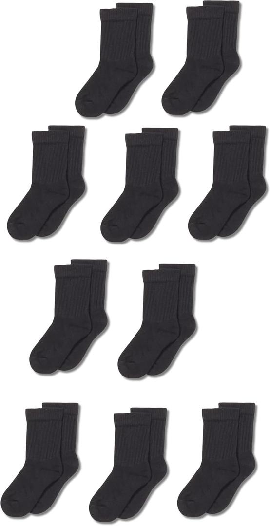 Amazon Essentials Unisex Kids and Toddlers' Cotton Crew Socks, 10 Pairs (Small, Black)
