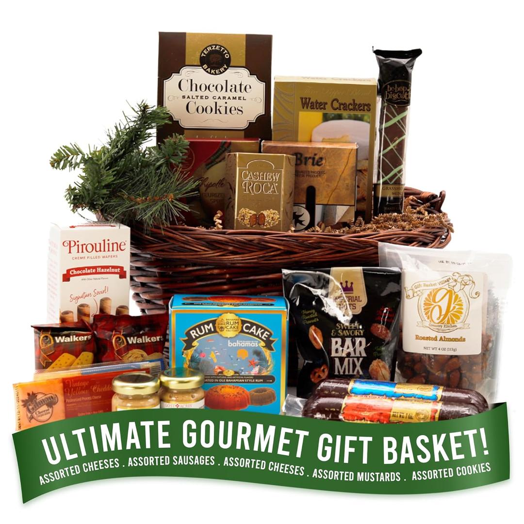 Gift Basket Village - Meat and Cheese Basket, Charcuterie Food, Sausage, Summer Sausage, and Cheese Selection for Christmas - Large, 10 Pounds - Gourmet Cheese, Meat, Cheese and More - Pack of 1