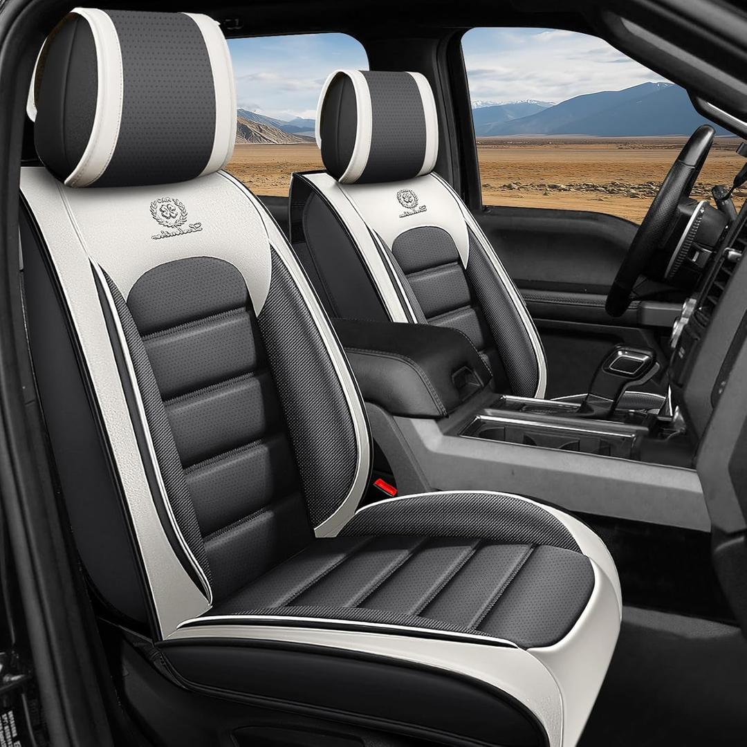 Car Seat Covers Full Set for Ford Bronco Sport 2021 2022 2023 2024 2025 2026 Base/Big Bend/Outer Banks/Badlands, Truck Nappa Leather Seat Cover Waterproof Pickup Protectors(Gray White,5 PCS)