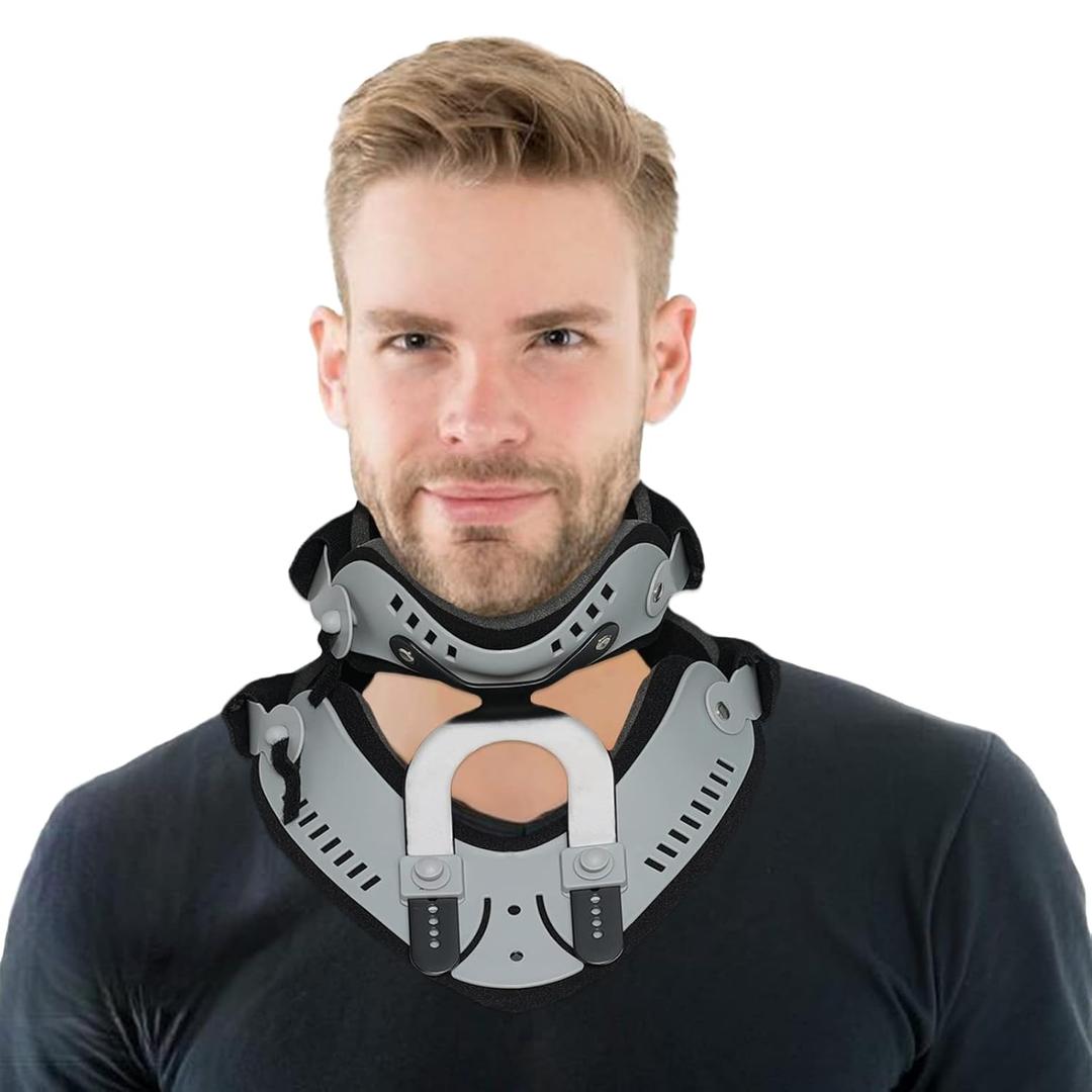 Komzer Adjustable Cervical Neck Traction Device for Home Use, Portable Over Door Neck Stretcher with Posture Corrector, Pain Relief & Decompression Support (One Size, Gray)