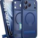 BXYJY for iPhone 17 Pro Max Magnetic Case with Stand, 2 Glass Screen Protectors, Lens Protection, Compatible with MagSafe, Camera Control, Military Grade, Translucent Case for iPhone 17 Pro Max, Blue