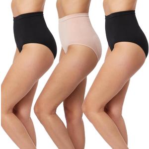 Skinnygirl Women's High Waist Tummy Control Seamless Shaping Briefs, 3-Pack (Medium, Black/Naked/Black)