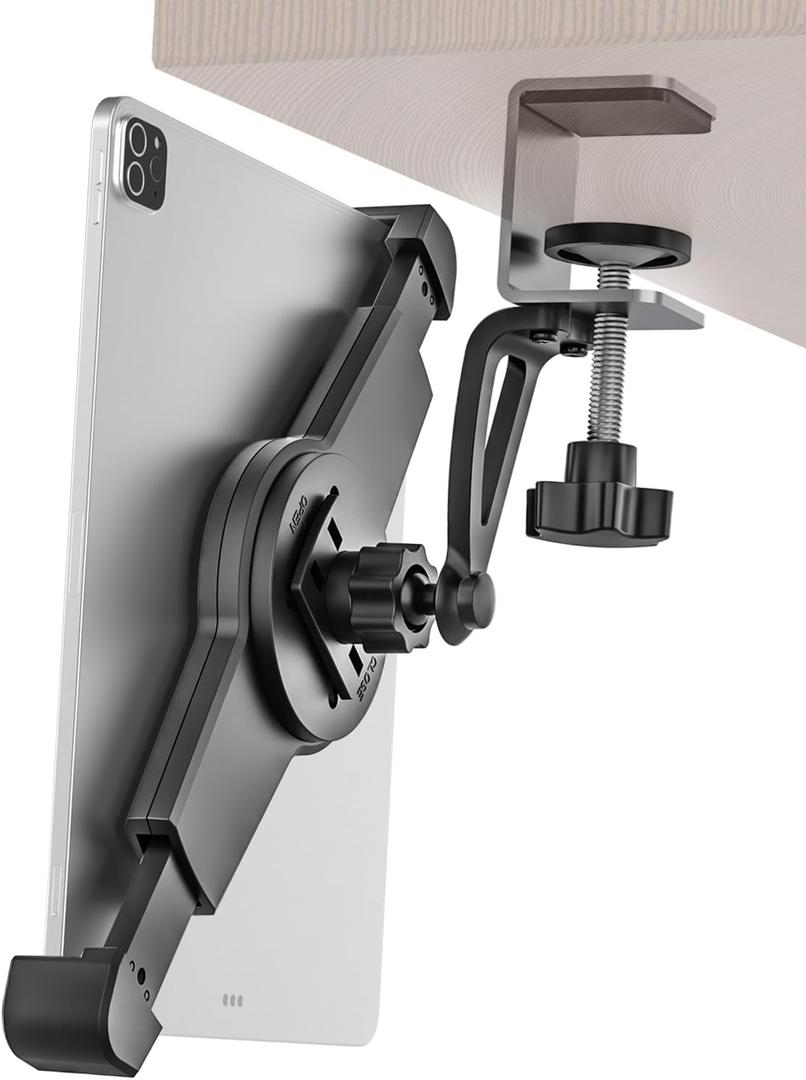 Under Cabinet Tablet Mount for Kitchen [Portable Small Clamp] Kitchen Tablet Holder for Counter Stand, 360 Rotatable Metal Clip, Compatible with 7-11" Tablet Like iPad Pro, Air, Mini, Galaxy, Fire