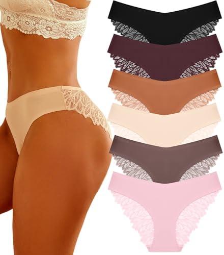 FINETOO 6 Pack Sexy Underwear for Women Silky Seamless No Show Panties Ladies Lace Bikini Lightweight Cheeky Hipster, M FINETOO 6 Pack Sexy Underwear for Women Silky Seamless No Show Panties Ladies Lace Bikini Lightweight Cheeky Hipster, M