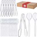 Mwellewm 18Pcs Serving Utensils, 10'' Plastic Serving Utensils Set, Large Disposable Serving Spoons for Buffet, Tongs for Serving Food, Party Supplies for Salad Soup Noodles Dinner Catering(Clear)