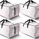 4 Pack Large Strong Moving Bags with Zippers & Carrying Handles - Water-Resistant - Heavy Duty Storage Tote for Space Saving, Fold Flat, Alternative to Moving Box (Semi-Transparent)