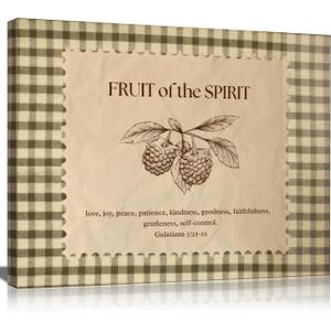 Fruit of the Spirit Canvas Wall Art Vintage Scripture Picture Wall Art Christian Faith Love Joy Peace Poster Bible Verse Gingham Painting Print Artwork for Kitchen Dining Room Living Room Decoration