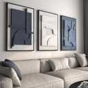 Large Framed Blue Abstract Wall Art for Living Room, Modern 3D Artwork, 24"w X 36"h X 3pcs