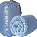 Travel Blanket Airplane Compact with Bag, Lightweight & Packable 2 in 1 Airplane Blanket or Travel Pillow, Travel Essentials for Women Men & Kids, Blue