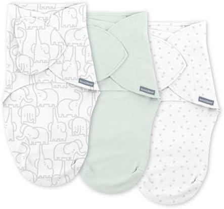 SwaddleMe by Ingenuity Monogram Collection Baby Swaddle, 100% Cotton, Improves Sleep & Calms Startle Reflex, 0-3 Months, Pocket Fold Design for Easy Changes, 1.0 TOG, 3-Pack - Elephant Dance