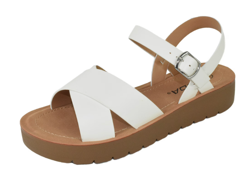 Soda Shoes Women Flat Sandals Flatform Ankle Buckle Criss Cross Band Straps Chester-S White Size 8.5