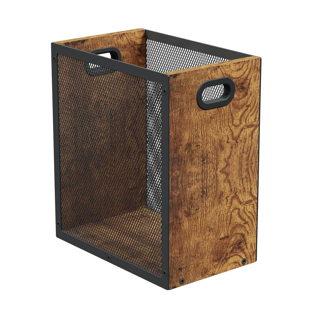 Small Trash Can, Retro Garbage Can With Handle, Iron and Wood Combination Office Trash Can, Industrial Style Design Wastebasket Bin for Bathroom, Laundry Room, Kitchen, Office, Dorm (2.2 Gallon)