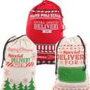 JOYIN 3 PCS Christmas Drawstring Santa Burlap Sack 26" x 19", Large Canvas Gift Bag Reusable Personalized Cloth Pouch for Xmas Presents Package, Party Supplies, Holiday Decoration