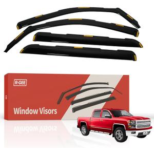 R-GEE in-Channel Window Rain Guards Fit for Trucks Chevrolet (Chevy) Silverado/GMC Sierra 2014-2018 Crew Cab, Window Vent Wind Deflectors Visors Shades Exterior Car Accessories, 4PCS
