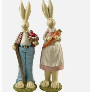 Easter Bunny Decorations Couple Rabbit Holding Bird Chutes and Carrot, Hand-Pain