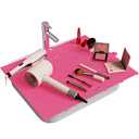 Bathroom Sink Cover for Counter Space, Foldable Silicone Sink Mat Makeup Organizer Mat Space Saver, Women’s Gifts for Valentines RV Camper Travel Must Haves Accessories, Pink, 