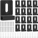 16pcs Metal Mirror Holder Kit, J Type Hanger Clip Kit with Screws Rubber Pads Hooks Heavy Duty Mirror Hanger Hardware for Frameless Mounting Wall Tile Billboard Display (Black)