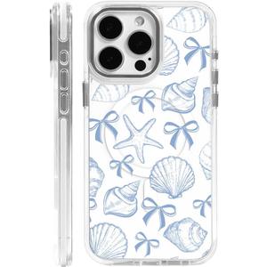 DAIZAG Case for iPhone 16 Pro, [Compatible with MagSafe],Phone Case for Women Girls Magnetic Clear Cover,Blue Seashell Bow