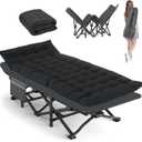 Camping Cot, 28'' Wide Heavy Duty Sleeping Bed for Adult, Protable Folding Cot with Mattress & Carry Bag (Black), 75 inches x 28 inches x 15 inches