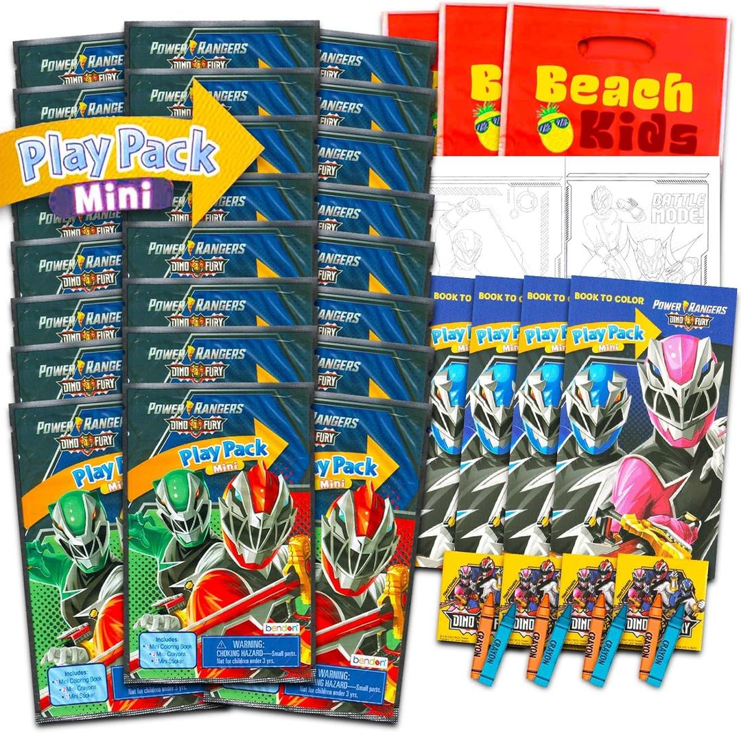 Power Rangers Mini Party Favors Set - Bundle 24 Mini Grab n Go Play Packs with Coloring Pages, Stickers and More Birthday Party Supplies