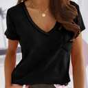 Eurivicy Women's Shirts Summer V-Neck Short Sleeve T-Shirts Casual Basic Plain Tee Tops with Pocket (Black, XXL)